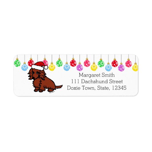 Rood Lang Haired Dachshund Kerst Schattige Etiket (Voorkant)