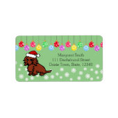 Rood Lang Haired Dachshund Kerst Schattige Etiket (Voorkant)
