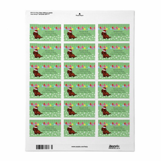 Rood Lang Haired Dachshund Kerst Schattige Etiket (Full Sheet)