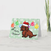 Rood Lang Haired Dachshund Kerst Schattige Feestdagen Kaart (Voorkant)