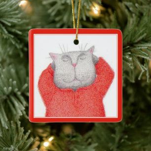 ROOD LANG JOHNS CAT Keramisch Vierkant Ornament