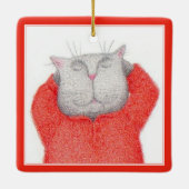 ROOD LANG JOHNS CAT Keramisch Vierkant Ornament (Achterkant)