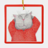 ROOD LANG JOHNS CAT Keramisch Vierkant Ornament (Voorkant)