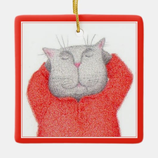 ROOD LANG JOHNS CAT Keramisch Vierkant Ornament (Voorkant)