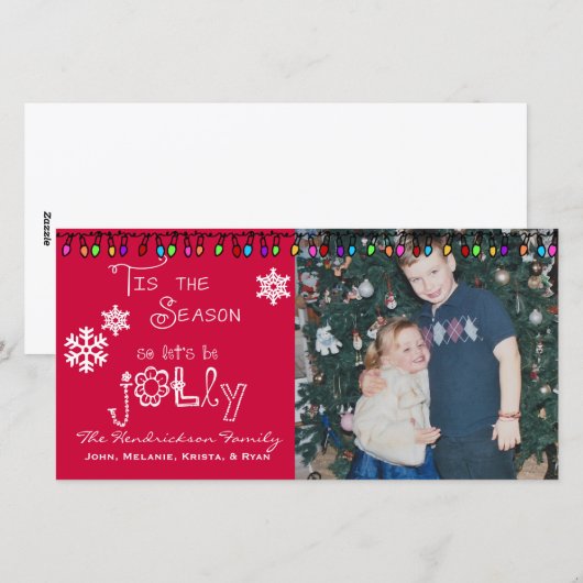 Rood Laten we Jolly Kerstvakantie fotokaart Feestdagenkaart (Voorkant / Achterkant)