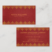 Rood leder en gouden riemen visitekaartje (Voorkant / Achterkant)