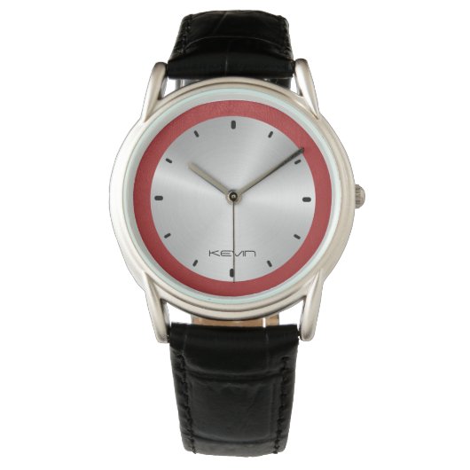 Rood leder en metalen roestvrij staal horloge (Voorkant)