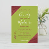 Rood leder Geometrische niet-binaire bruiloft Kaart (Staand voorkant)