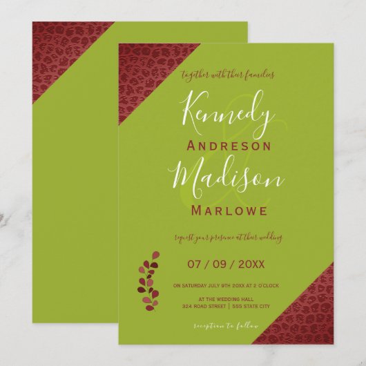 Rood leder Geometrische niet-binaire bruiloft Kaart (Voorkant / Achterkant)