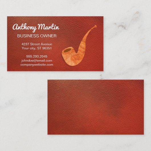 Rood leder | Houten pijp Visitekaartje (Voorkant / Achterkant)