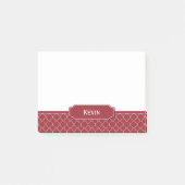 Rood leder Kijk Witte Quatrefoil Monogram Post-it Post-it® Notes (Voorkant)