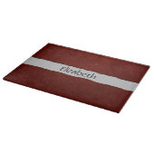 Rood leder, lederen achtergrond, Jouw naam Snijplank (Hoek)