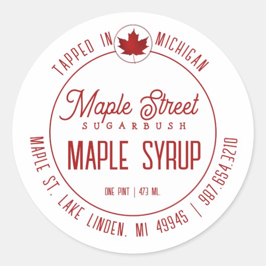 Rood leder Logo en staatsnaam Maple Syrup Label (Voorkant)