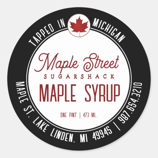 Rood leder Logo en staatsnaam Maple Syrup Label (Voorkant)