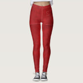 Rood leder met grafisch vormig zwart monogram, op leggings (Voorkant)