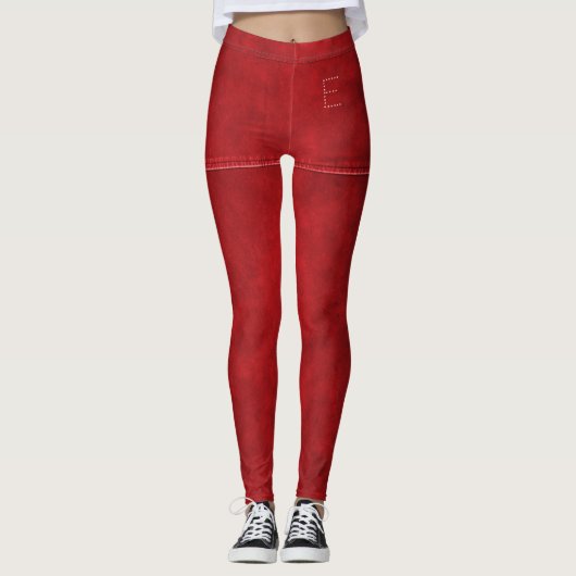 Rood leder met grafisch vormig zwart monogram, op  leggings (Voorkant)