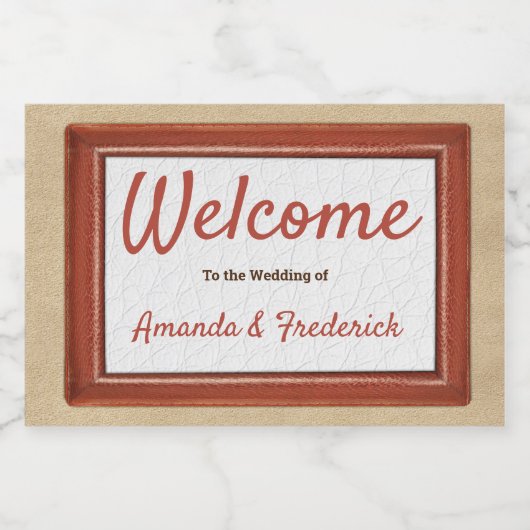 Rood leder op Cream Suede Sparkling Wijnetiket (Enkel label)