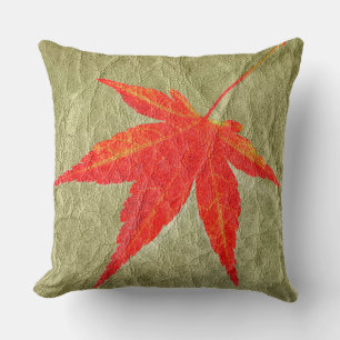 Rood leder op Tan Leather Kussen