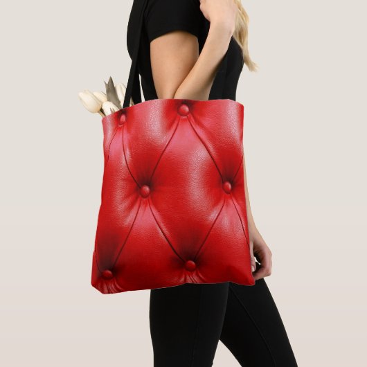 Rood leder textuur tote bag (Dichtbij)