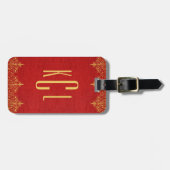 Rood lederen gouden kanten accenten bagagelabel (Voorkant horizontaal)