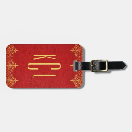 Rood lederen gouden kanten accenten bagagelabel (Voorkant horizontaal)