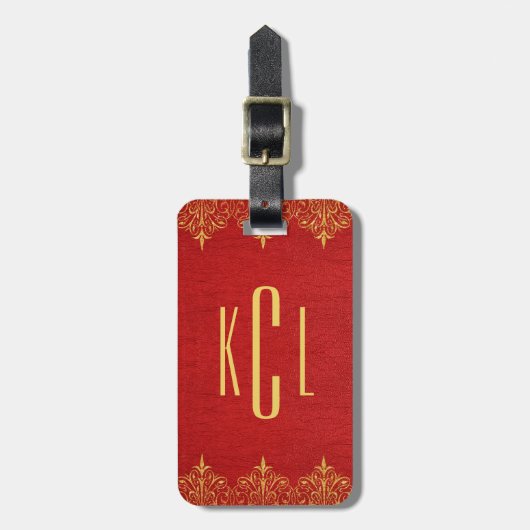 Rood lederen gouden kanten accenten bagagelabel (Voorkant verticaal)