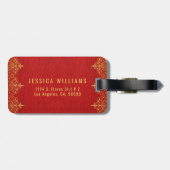 Rood lederen gouden kanten accenten bagagelabel (Achterkant horizontaal)