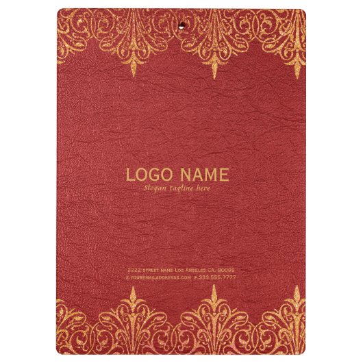 Rood lederen gouden rand Lijst Klembord (Achterkant)