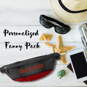 Rood lederen paneel op een zwart getextureerde led heuptasje