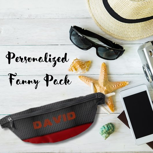 Rood lederen paneel op een zwart getextureerde led heuptasje