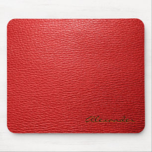 Rood lederen patroon look- Custom Monogram Muismat