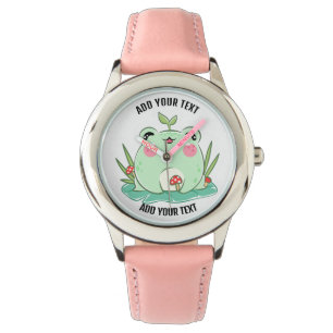 Rood lederen riem van roestvrij kind horloge