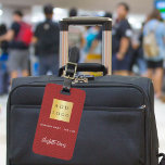 Rood lederen wit bedrijf logo naam bagagelabel<br><div class="desc">Rode faux lederen print als achtergrond. Personaliseer en voeg uw zakelijke logo,  naam en contactgegevens toe. Witte tekst.</div>