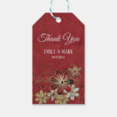 Rood leer en bloemen cadeaulabel (Voorkant)