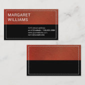 Rood leer | Zwart staafje gestikt Visitekaartje (Voorkant / Achterkant)