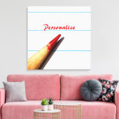 Rood leerpotlood op gelaagd papier met naam canvas afdruk (Insitu (Woonkamer))