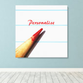 Rood leerpotlood op gelaagd papier met naam canvas afdruk (Insitu (Houten vloer))