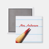 Rood leerpotlood op gelaagd papier met naam magneet (Voorkant / Achterkant)