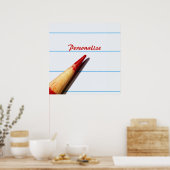 Rood leerpotlood op gelaagd papier met naam poster (Keuken)