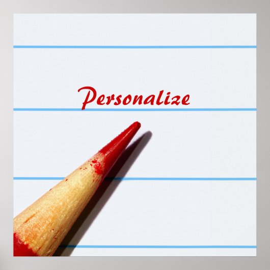 Rood leerpotlood op gelaagd papier met naam poster (Voorkant)