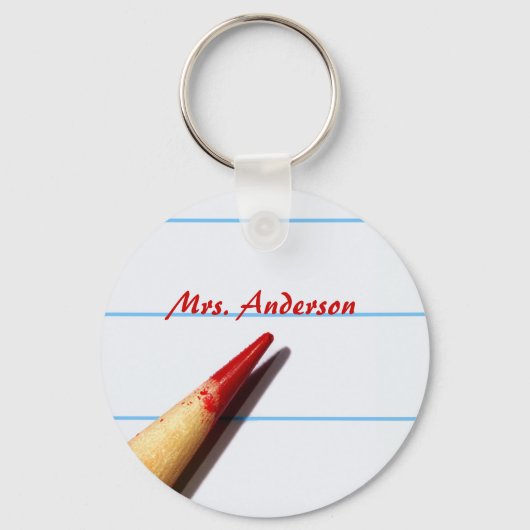 Rood leerpotlood op gelaagd papier met naam sleutelhanger (Voorkant)