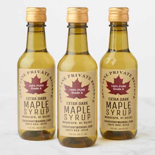 Rood lef Pure Maple Syrup Circular Logo on Gold Wijn Etiket (Flessen)
