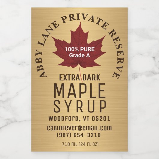 Rood lef Pure Maple Syrup Circular Logo on Gold Wijn Etiket (Enkel label)