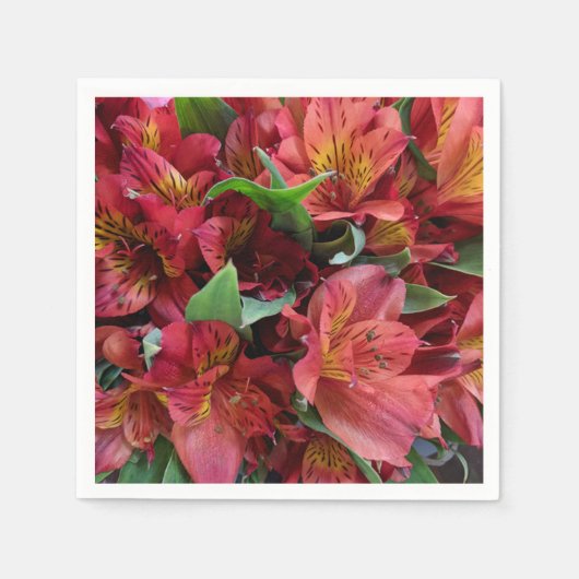 Rood lelies papier servet (Voorkant)