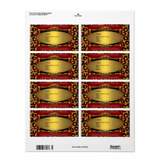 Rood Leopard Zwart Goud Label Adres 2 (Full Sheet)