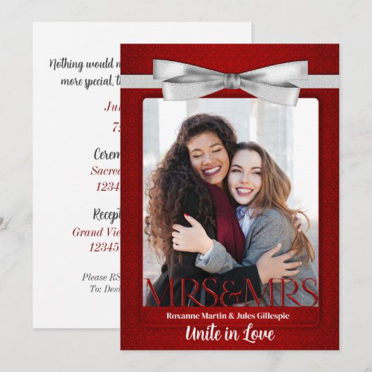 Rood lesbische homoseksuele twee bruidjes huwelijk kaart (Voorkant / Achterkant)