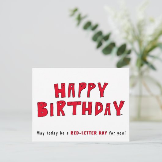 Rood-Letter Day Funny Happy Birthday Wish Cartoon Briefkaart (Staand voorkant)