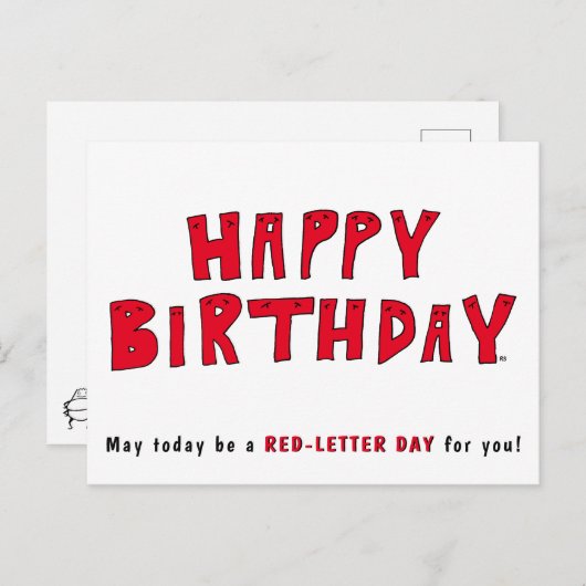 Rood-Letter Day Funny Happy Birthday Wish Cartoon Briefkaart (Voorkant / Achterkant)