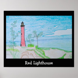 Rood Licht Huis bij het Strand Poster