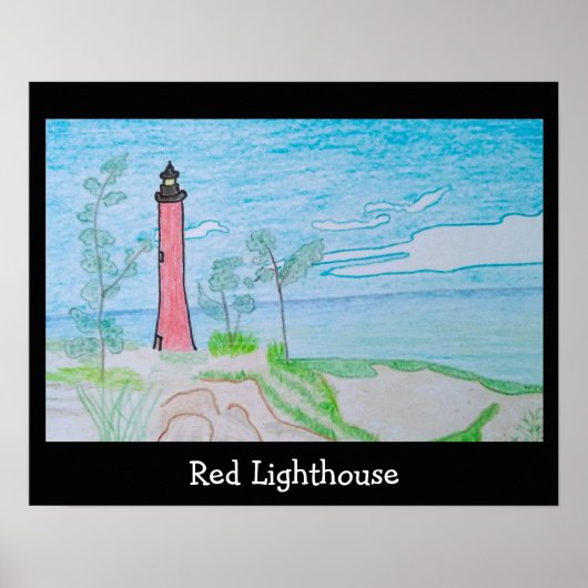 Rood Licht Huis bij het Strand Poster (Voorkant)